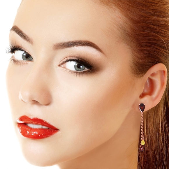 GOLD CHANDELIER EARRING WITH GARNETS & CITRINES - Picture 2 of 6